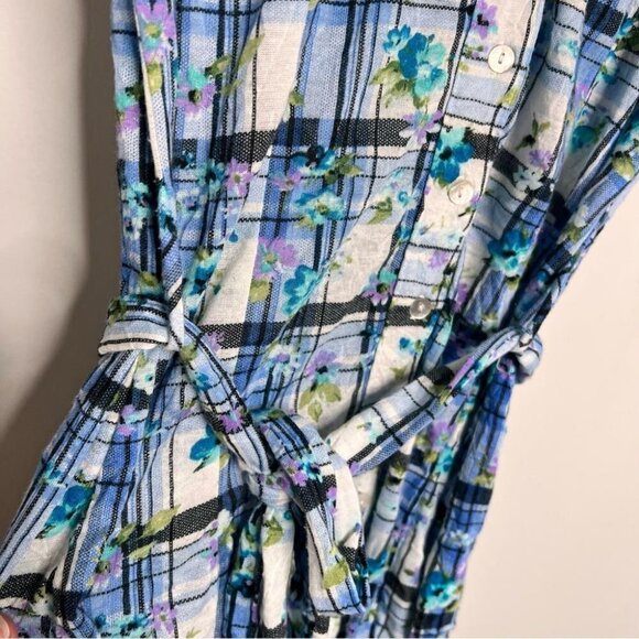 Self Esteem Womens Size Medium Blue Plaid Short Sleeve Button Up Blouse Tie UP - Picture 4 of 9